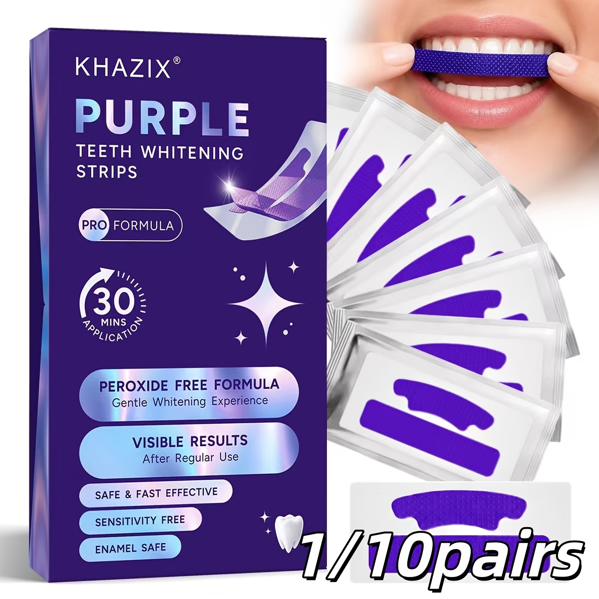 Teeth Whitening Street - 1/10 paia di strisce viola per